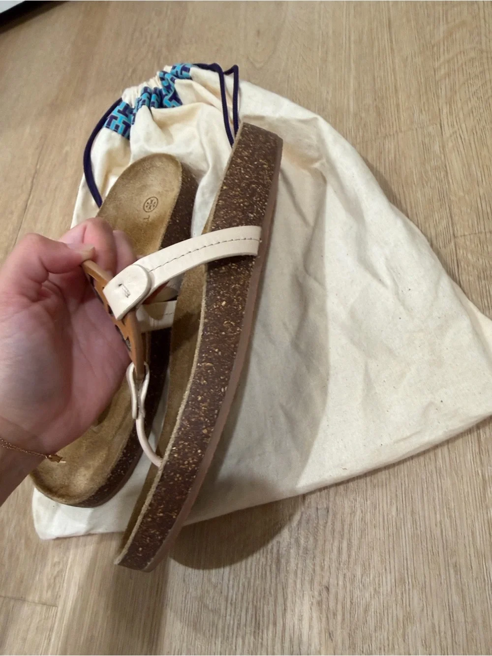 Authentic Tory Burch Miller Cloud Leather Sandal- Cream/Caramel